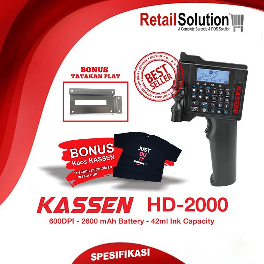 Kassen HD2000 - Printer Handheld Inkjet untuk Cetak Barcode, QR Code, dan Gambar