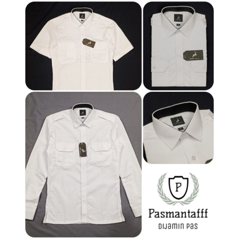 Kemeja Pria Pilot Slimfit Dixon Putih Kerah Dalam Hitam Lengan Panjang & Pendek