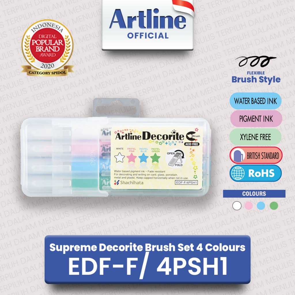 

ARTLINE Spidol Supreme Decorite Brush Marker Pen Kuas Sketsa Lettering Calligraphy SET 4 Warna EDF-F/4PSH1