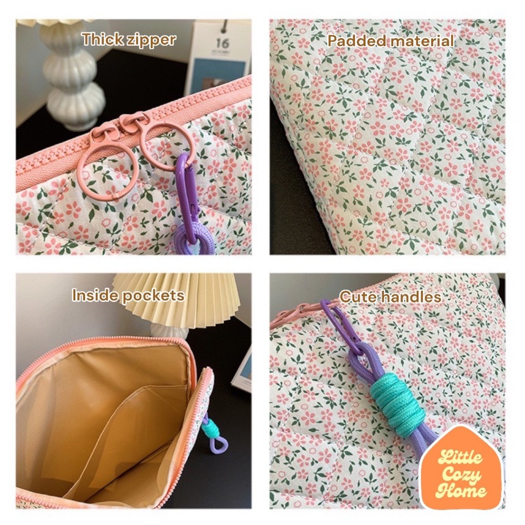 Hanami Floral Pastel Tablet 11 13 15 16 Inch Tas Laptop iPad Sleeve / Handstrap Tas Kantong Pelindung Sarung Cover HP Tablet 10.9 12 13.3 14 16 Sarung Pouch Cover Komputer Leptop Multifungsi / Macbook Air 13in Kulit Leather Case Sleeve Mac Book