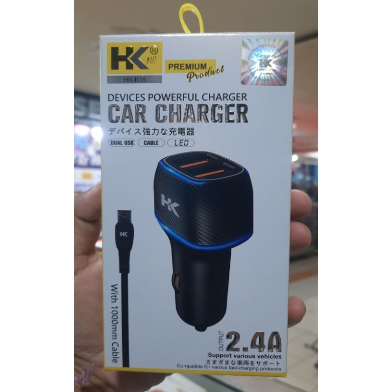 SAVER CAR CHARGER MOBIL HK CARBON K15 2USB LED FREE KABEL MICRO