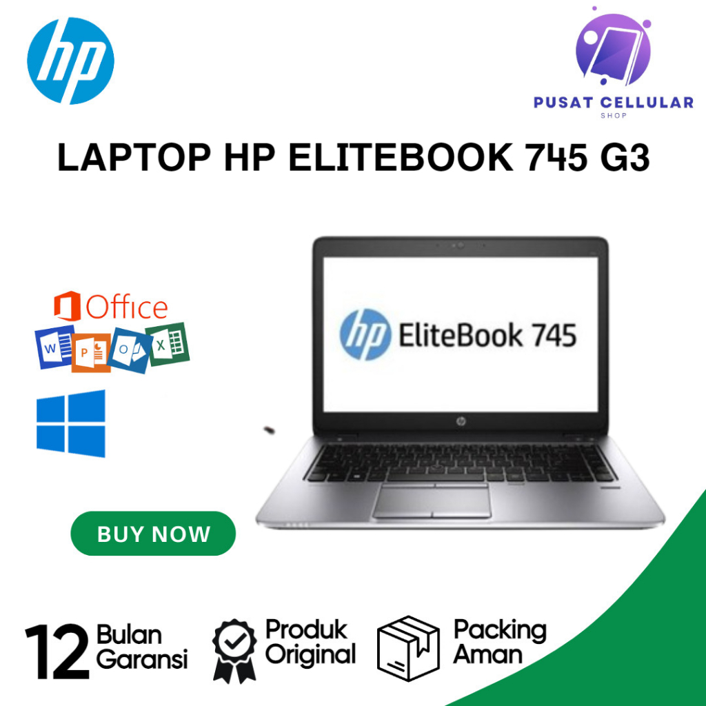 DESAIN,GAMING,KERJA OK  HP ELITEBOOK 745 G3 AMD A10 PRO 8GB/256GB SSD // WINDOWS // FREE OFFICE // F