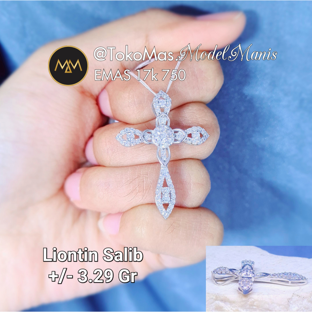 Liontin Salib Kolong Emas Putih 750 kadar 17k