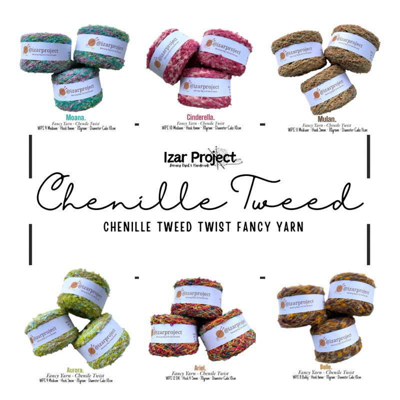 Benang Chenille Tweed / Chenille Twist Ombre/ benang Tweed / Chenille Curly/Fancy Yarn/Benang Chenil