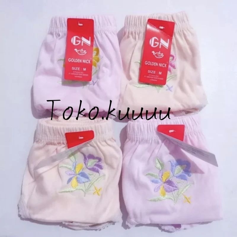 6pc Celana Dalam Wanita Golden nick Sablon Bordir Karet Lebar / Cd Wanita Gn Motif Bunga