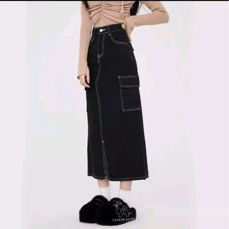 Rok Panjang Wanita Casual Hitam