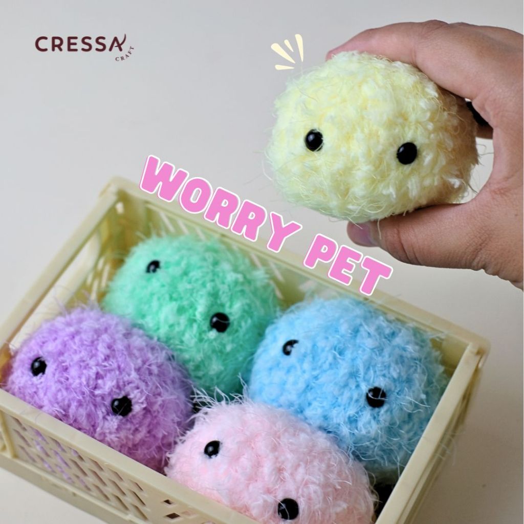 Mainan Boneka Squishy/ Anti Stress Ball/ Anxiety Ball/ Boneka Rajut/ Worry Pet