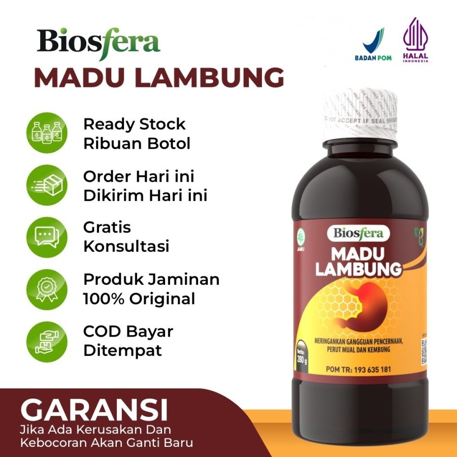 Biosfera Madu Lambung Original Obat Herbal Khusus Maag Kronis, Gerd, Mual, Sesak Nafas, Perut Kembun