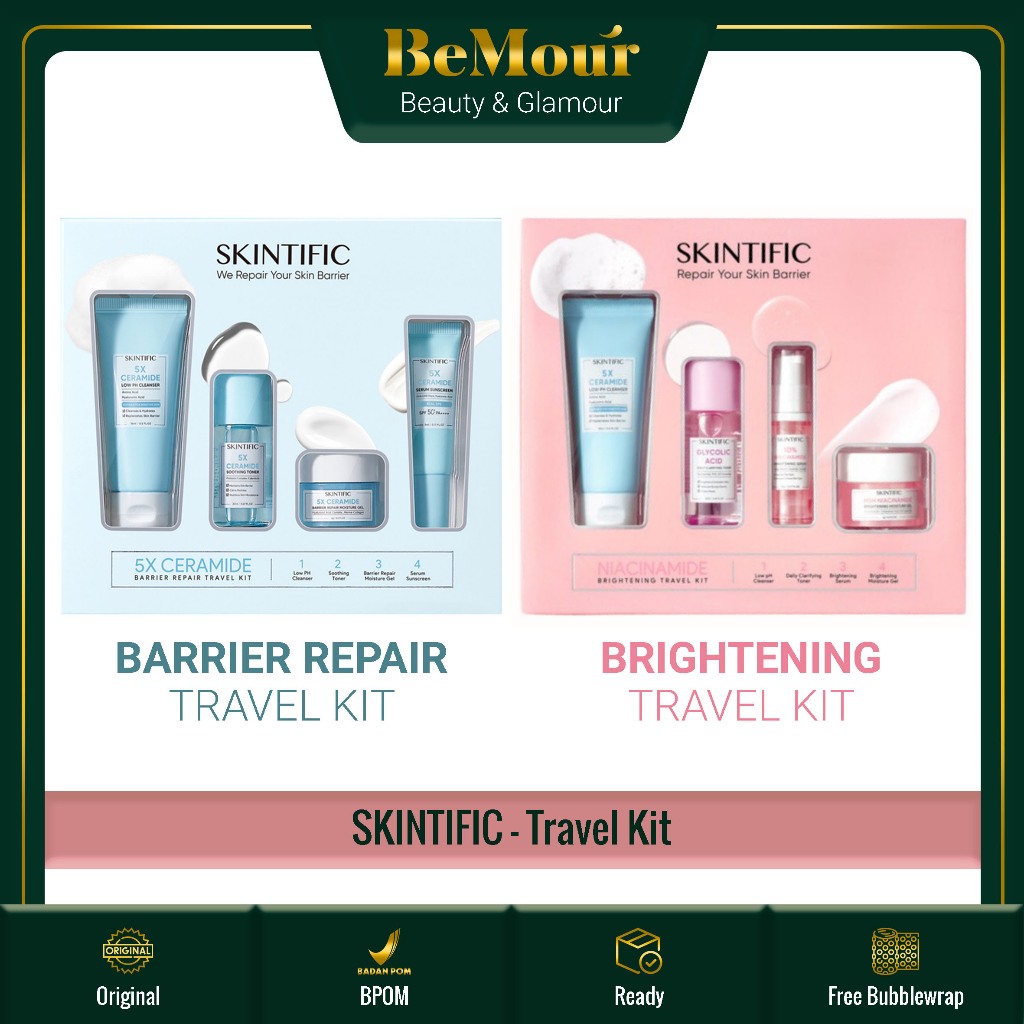 SKINTIFIC - TRAVEL KIT ( BARRIER / BRIGHTENING ) - 5X Ceramide / Niacinamide Travel Kit Skincare Pak