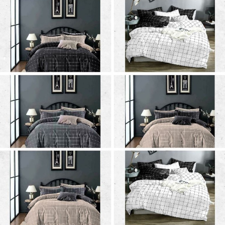 Produk Premium SPREI ANTI GESER  SPREI MOTIF KOTAK HITAM PUTIH ABU CREAM  KATUN LOKAL UKURAN KING QU