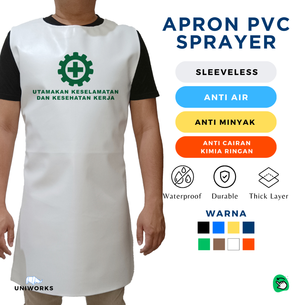 UNIWORKS Celemek Anti Air dan Minyak Apron Waterproof APD Semprot Bahan PVC Model Tanpa Pundak