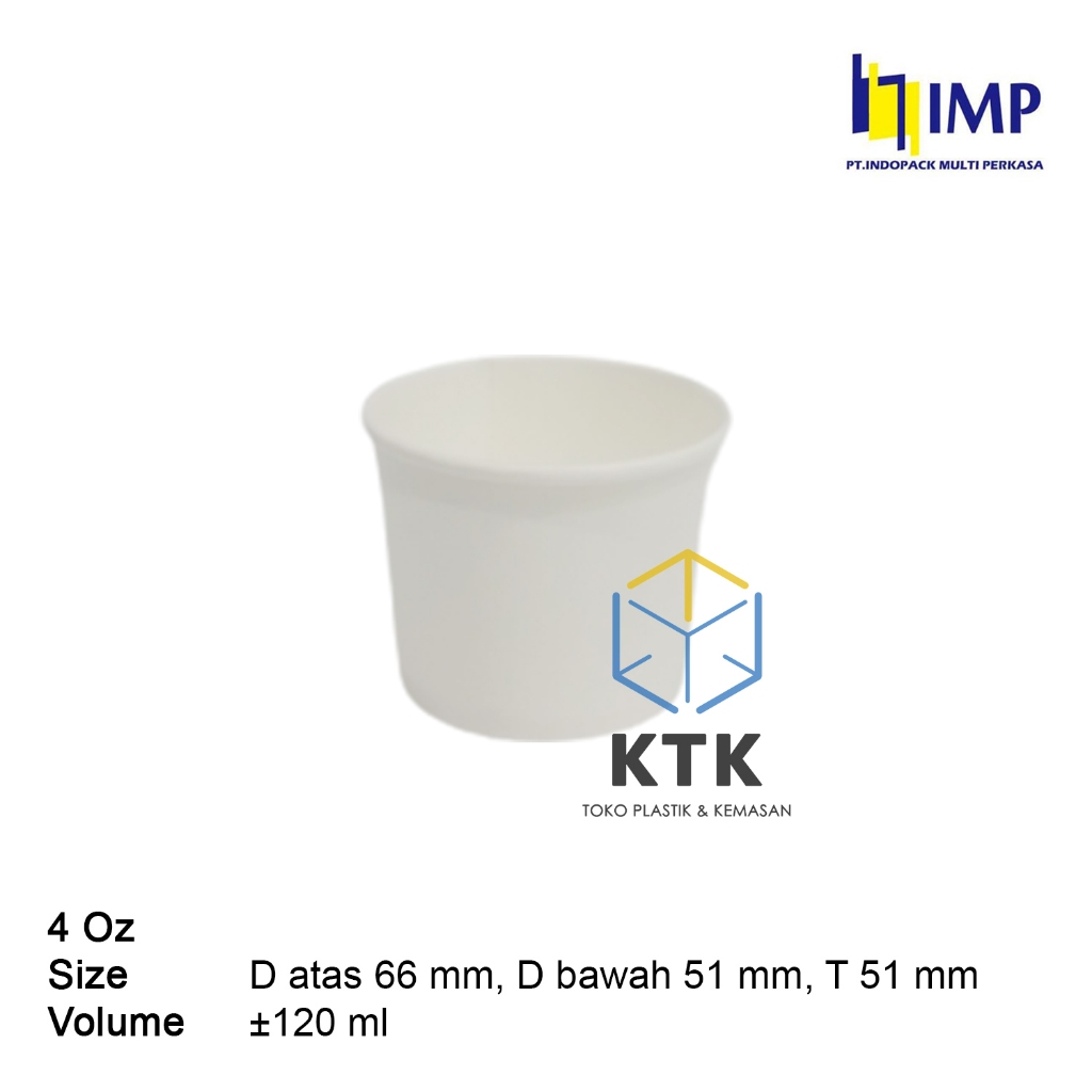 Paper Cup 4 Oz White 50's Gelas Kertas Putih Hot IMP Es Krim Jasuke