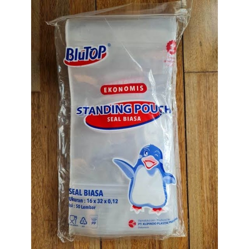 Blu Top STP Standing Pouch 16x32 kemasan Plastik Berdiri Klip Tebal Isi 50