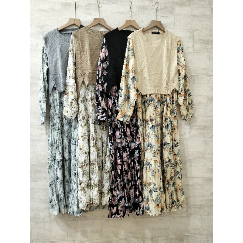 Gamis Silk Kombinasi Rajut BY ZARA WOMAN Import