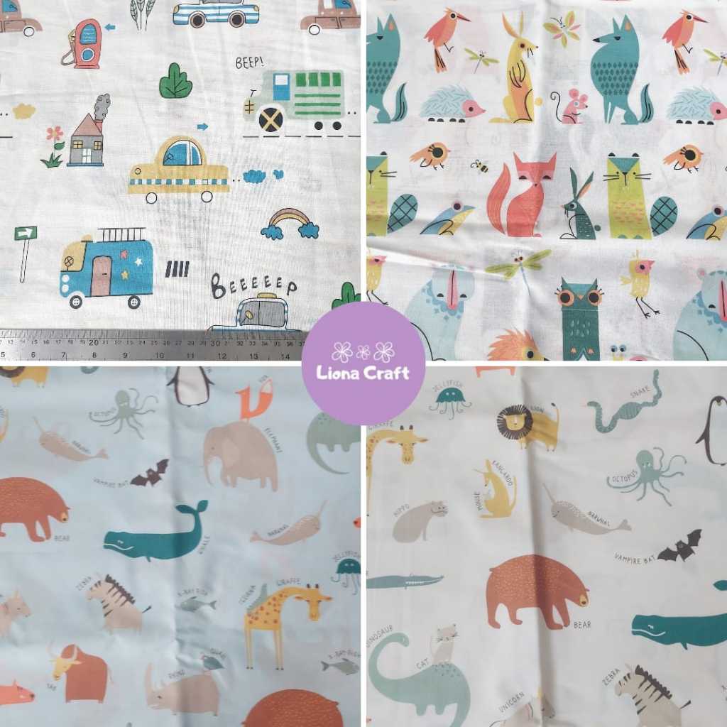 Kain Katun Perca CVC Motif Anak Laki-laki ukuran 50x120cm dijual Perlembar