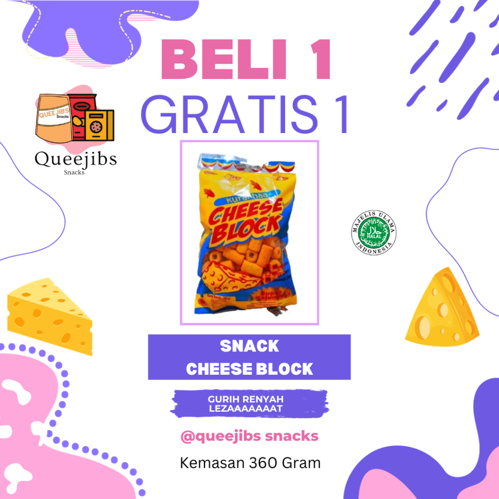

BELI 1 GRATIS 1 Cemilan CHEESE BLOCK HALAL Cemilan Viral GRATIS ONGKIR Kemasan 360 Gram