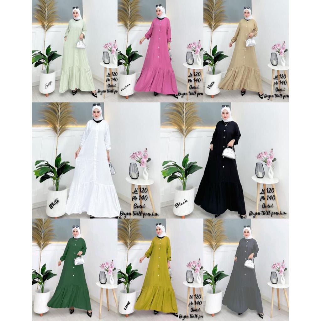 WINA CLOTH - Gamis Polos Simpel Premium Hitam Twill Ori Pekalongan Terbaru Pesta Mewah Elegan JUMBO 