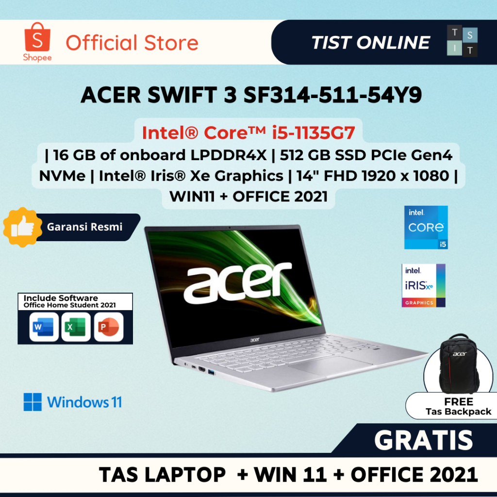 ACER SWIFT 3 INFINITY 4 SF314-511 INTEL i5 1135G7 16GB 512GB 14" WIN11+OHS2021 [54Y9]