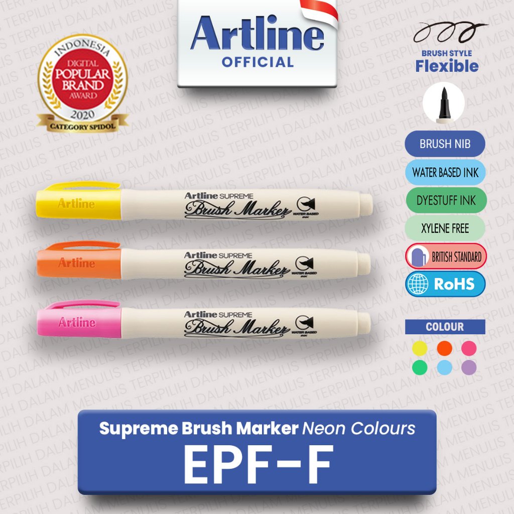 

ARTLINE Spidol Supreme Brush Pen Marker Kuas Gambar Lettering Calligraphy NEON COLORS EPF-F