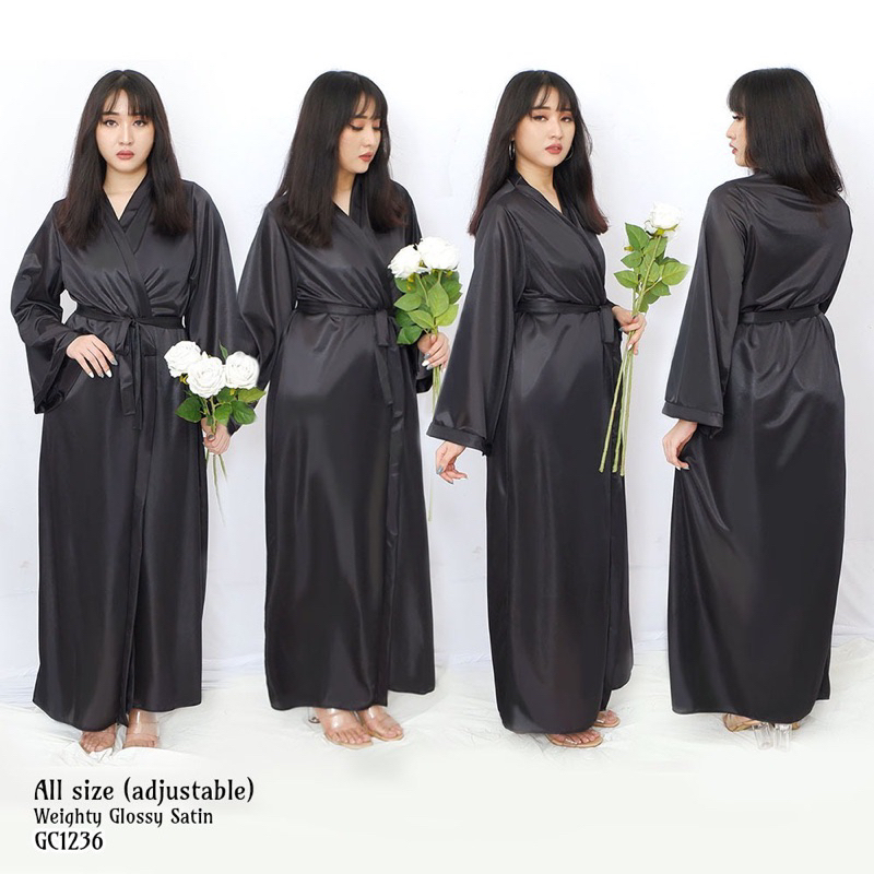 KIMONO BAJU TIDUR PANJANG SATIN ROBE ALL SIZE (BAHAN TEBAL ENAK DIPAKAI GAK BIKIN GERAH)