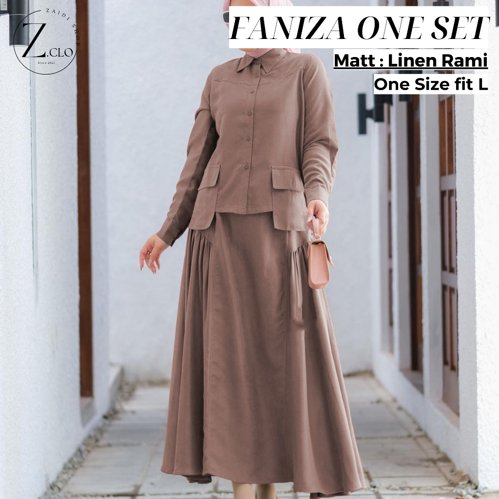 Faniza One Set Blouse + Rok Polos Wanita Bahan Linen Rami Adem Setelan Busui Basic Model Terbaru Unt
