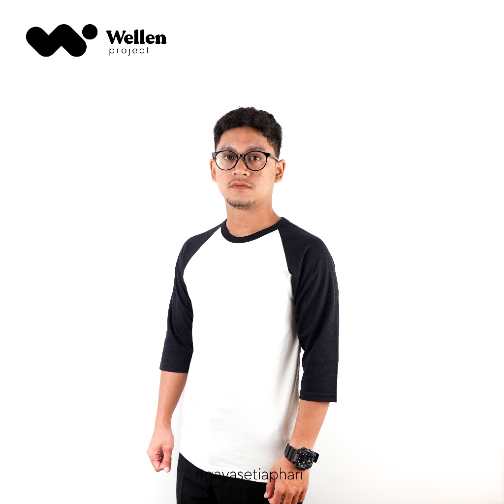 Wellen Project Kaos Polos Raglan Cotton 20s Putih Hitam