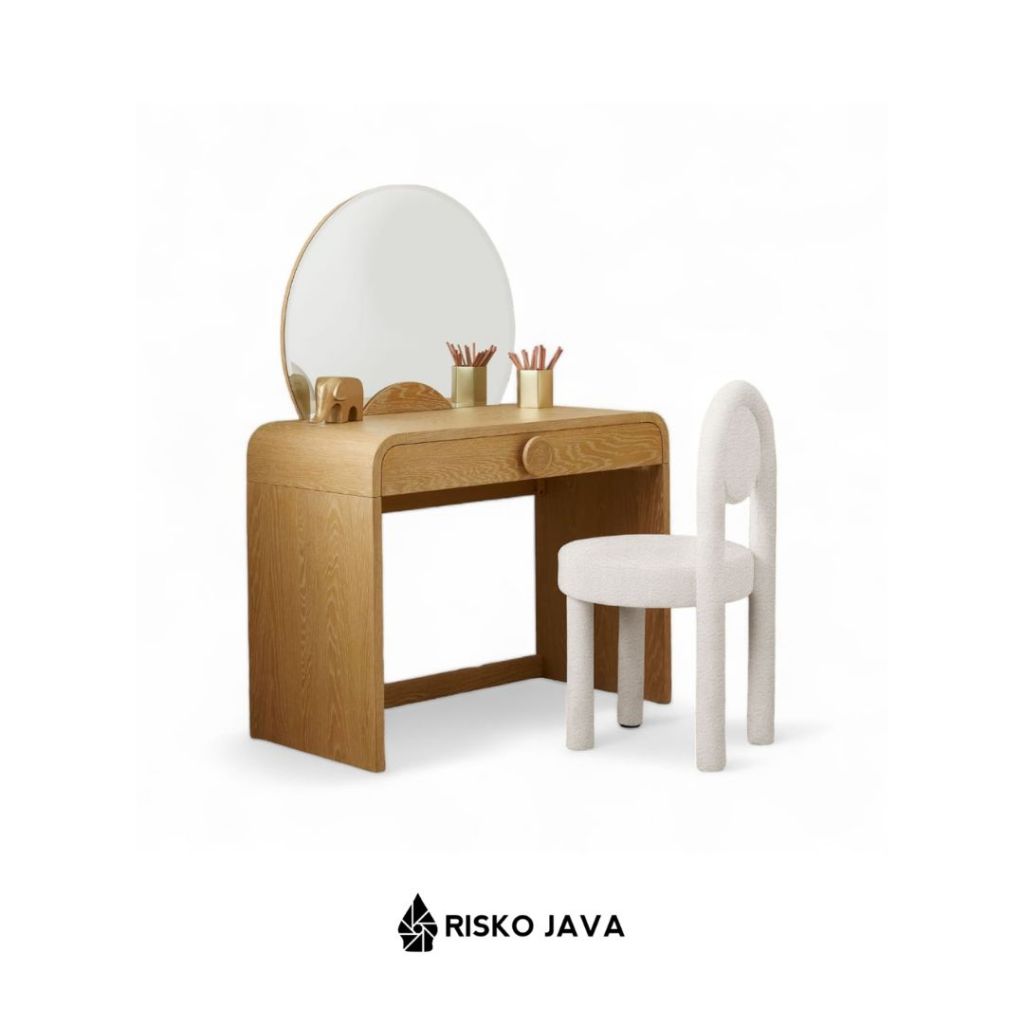 Meja Rias Minimalis / Meja Rias Kayu Jati / Meja Rias Cermin Bulat | DEIVID