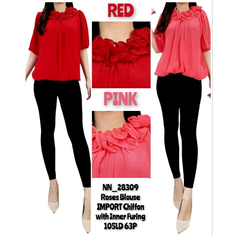 Atasan blus wanita fashion natal & imlek khusus Merah & Pink 28309