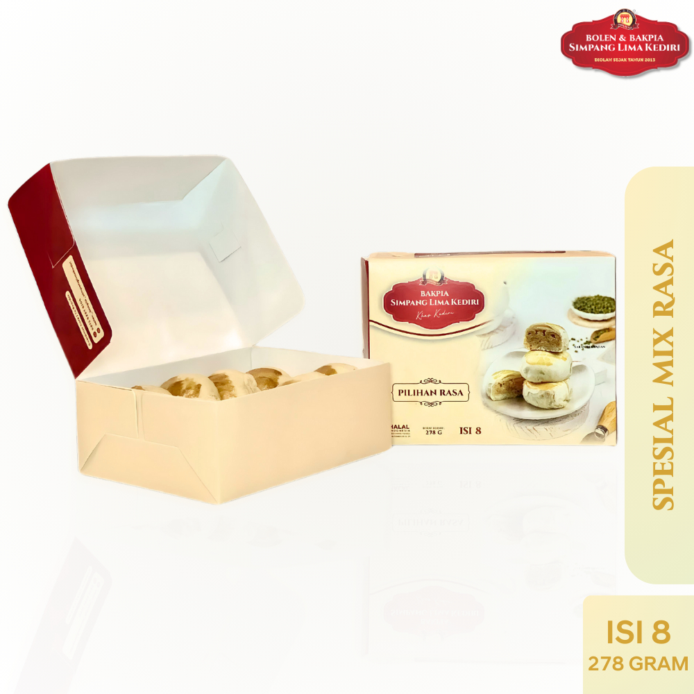 

Bakpia Simpang Lima Kediri - Box isi 8 Pilihan Rasa Bakpia Mix Spesial