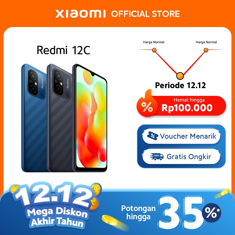 HP Xiaomi Redmi 12C Ram 8/256GB &amp; 6/128GB Smartphone MediaTek Helio G85 LET 4G 6.71 inches Dual SIM 50MP+5MP Handphone Indonesia