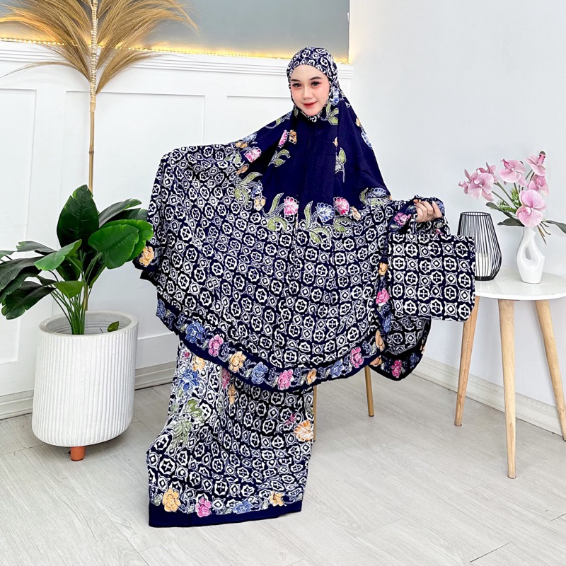 Discount Mukena Batik Cap Pekalongan Rayon Putih Hitam