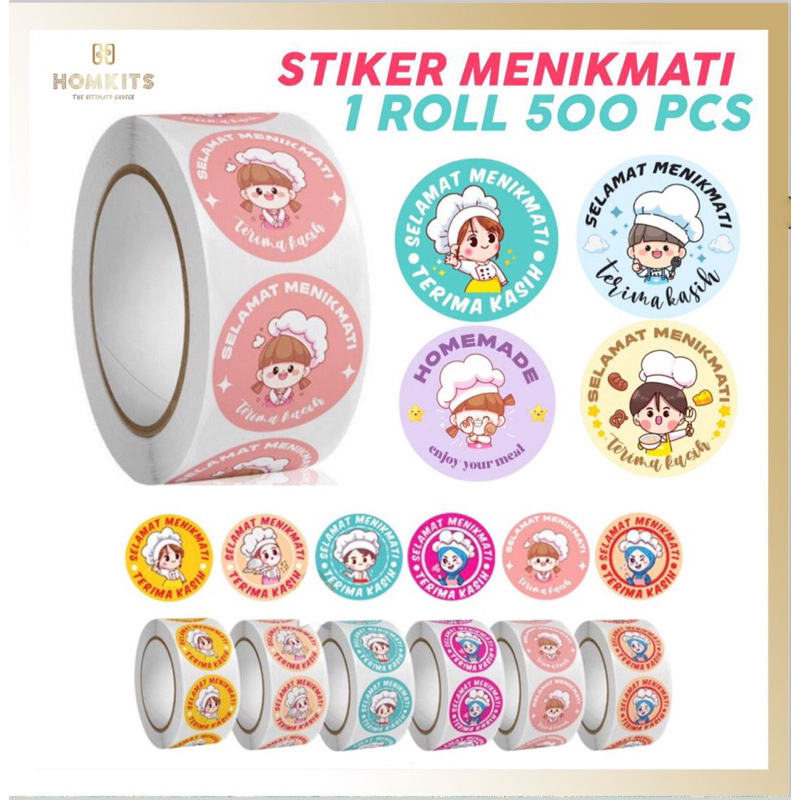 

HKS-H304 ( 500 Pcs )Stiker Selamat Menikmati Sticker Bulat Roll Makanan Kue Thank You Terima Kasih