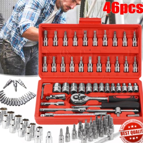 ws bonkyo Kunci SOK 46 PC Set Socket 14  Full Lengkap Socket Tool Kit Pas Ring L Motor Mobil