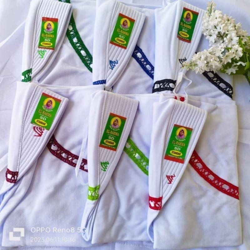 Jilbab anak sekolah robbani warna putih list renda warna anak SD SMP warna Oren biru elektrik birel 