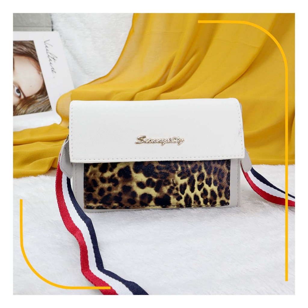 Voowo Tas Bahu Wanita Tas Selempang Motif Macan Tutul