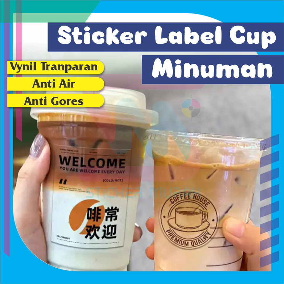 Stiker Murah Bandung Sticker Label Kemasan Transparan Gelas Minuman Cup Es Teh Boba Cokelat Viral