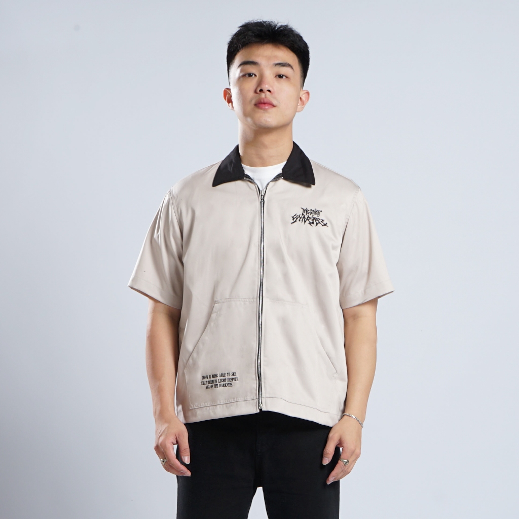 Mnst | Work shirt | Kemeja Pendek Zipper | Cream | Universe