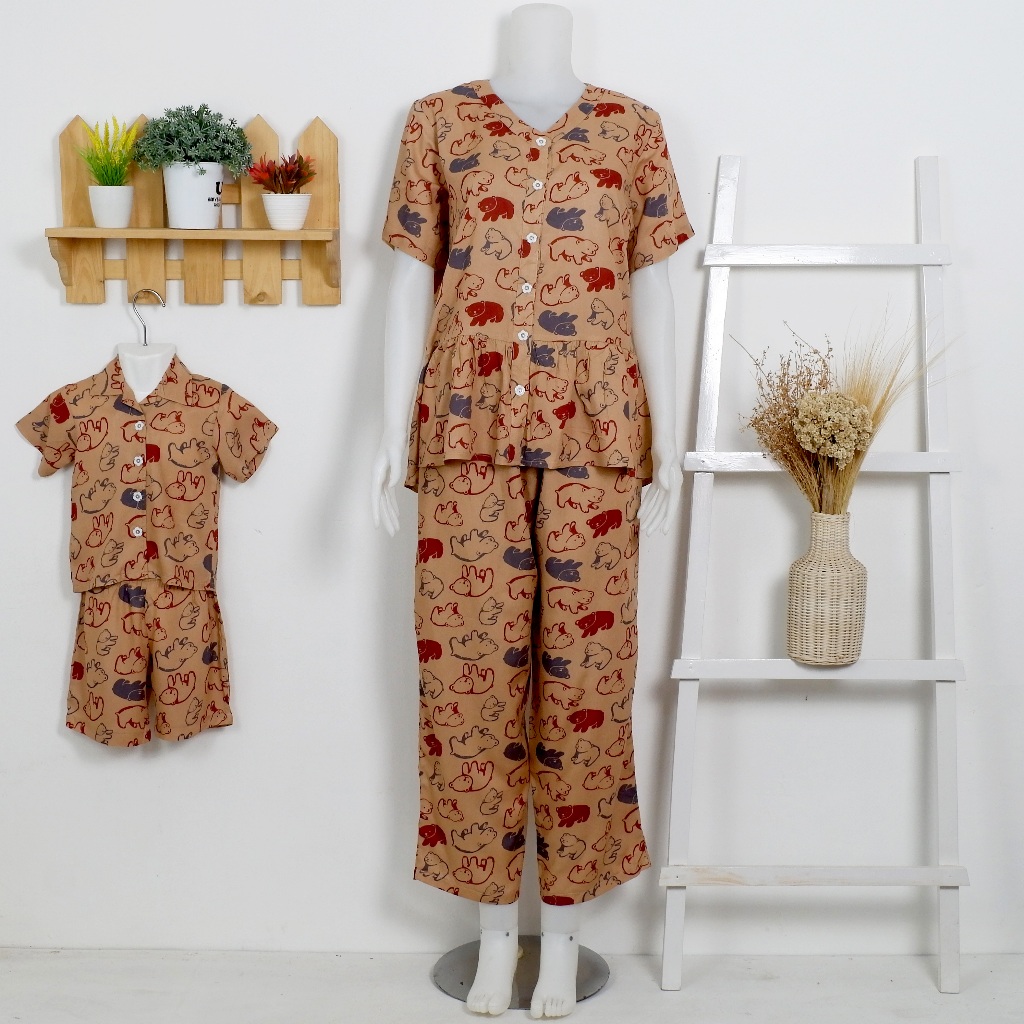 Pajamas Set Couple Ibu Anak | One Set Couple | Setelan Couple Ibu Anak | Baju Anak Couple 1-5 Tahun