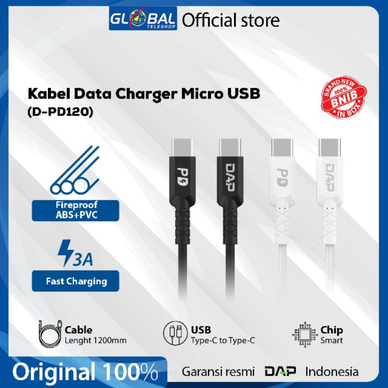 Kabel Data Charger Type C To C 1.2M Original DAP D-PD120