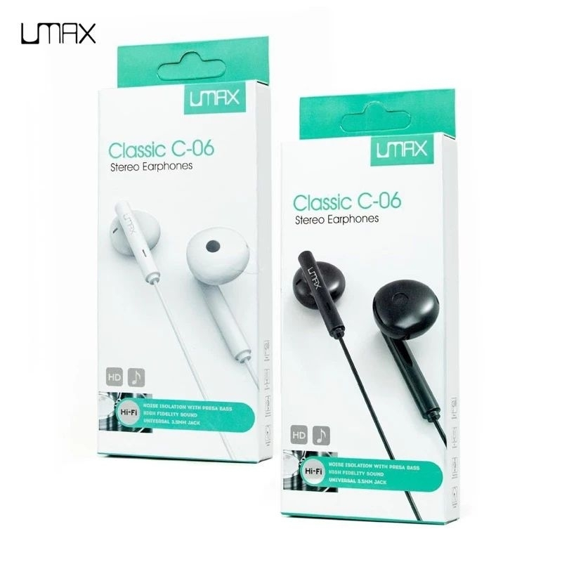 ISC Headset Umax Classic C06 Earphone Stereo C-06 Wired Handsfree HF Kabel Super Bass Extra Bass