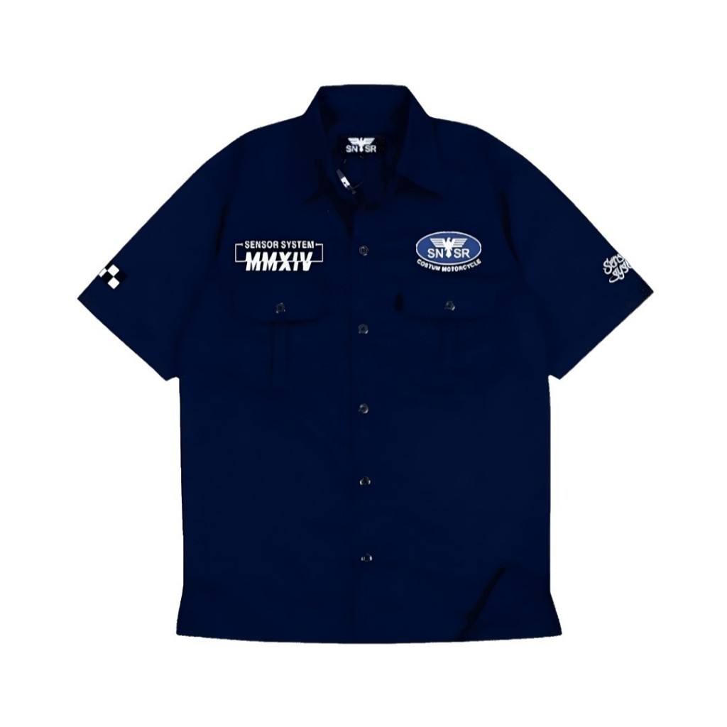 Workshirt SNSR - Kemeja Workshirt Motorcycle Unisex Bordir - Navy