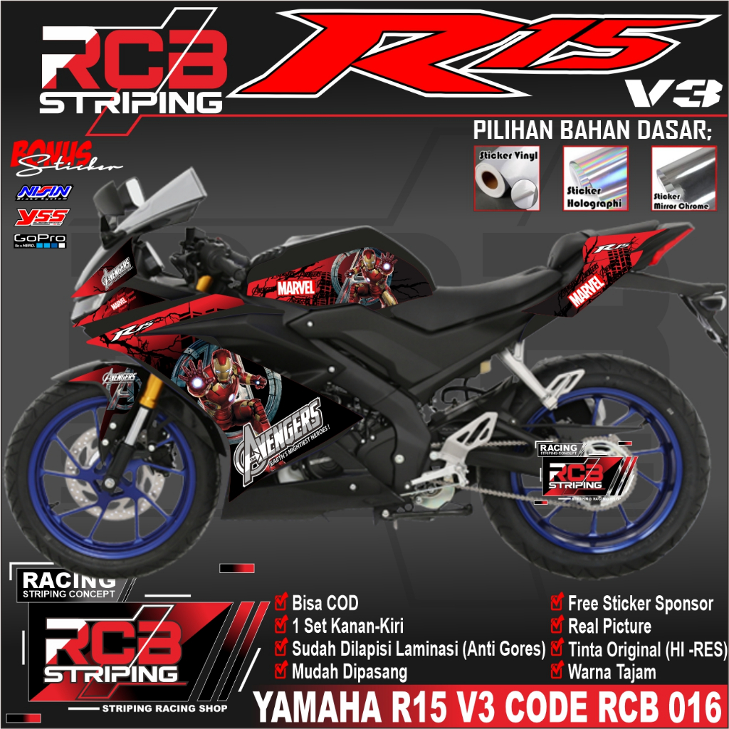 STRIPING R15 V3 STIKER LIS STRIPING R15 V3 YAMAHAVARIASI AVENGERS AKSESORIS SEPEDA MOTOR RCB 016