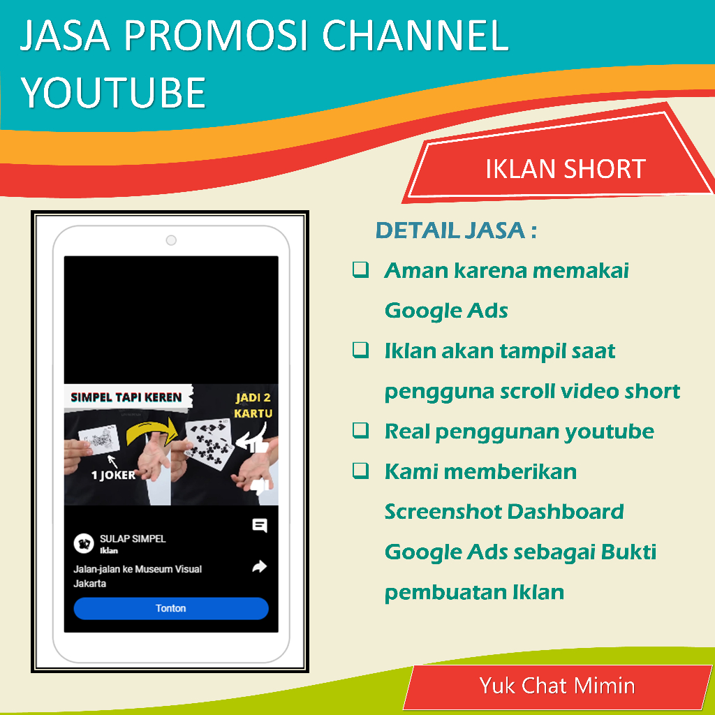 JASA Promosi Pemasangan Iklan Channel Youtube di SHORT