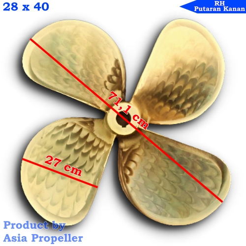 Propeller / Baling baling kapal Kuningan ukuran 28 x 40 Putaran Kanan (RH) 4 Daun - Asia Propeller