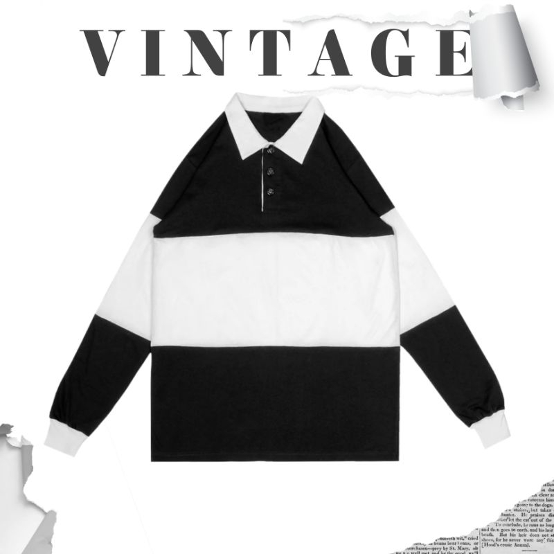VINTAGE RUGBY POLO KAOS PRIA WANITA LENGAN PANJANG OVERSIZE