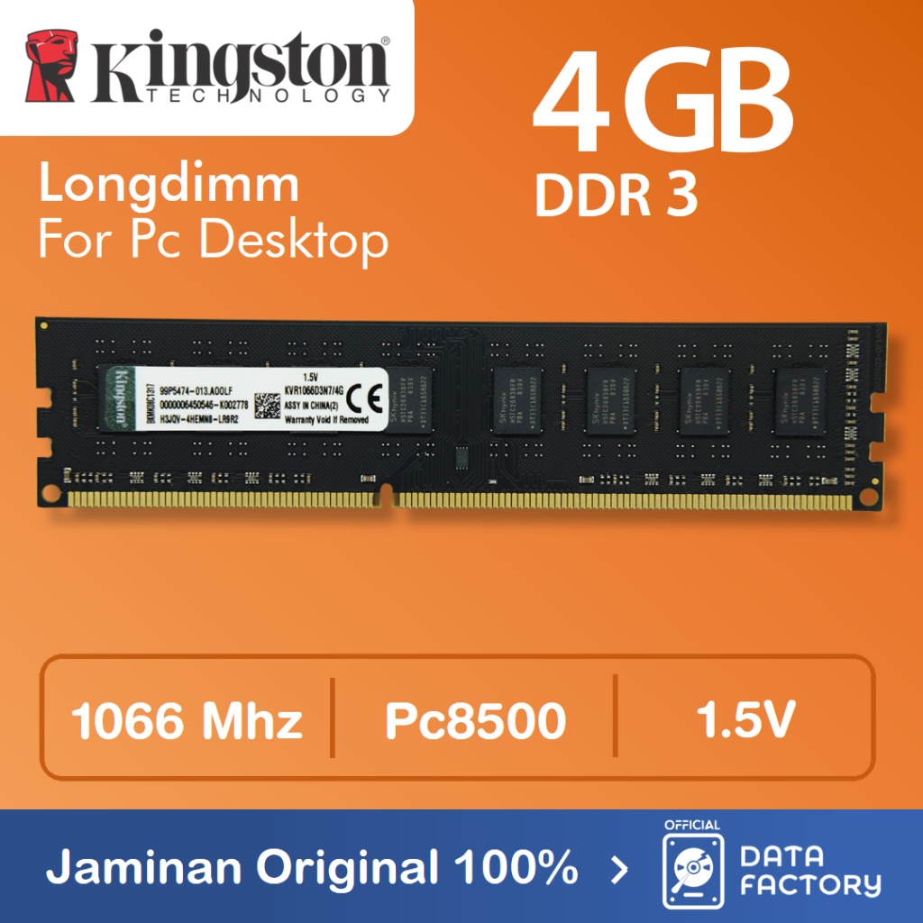 RAM PC KINGSTON DDR3 4GB PC8500 / 1066Mhz LONGDIMM PC DESKTOP MEMORY PC 8500 / 1066 MHZ