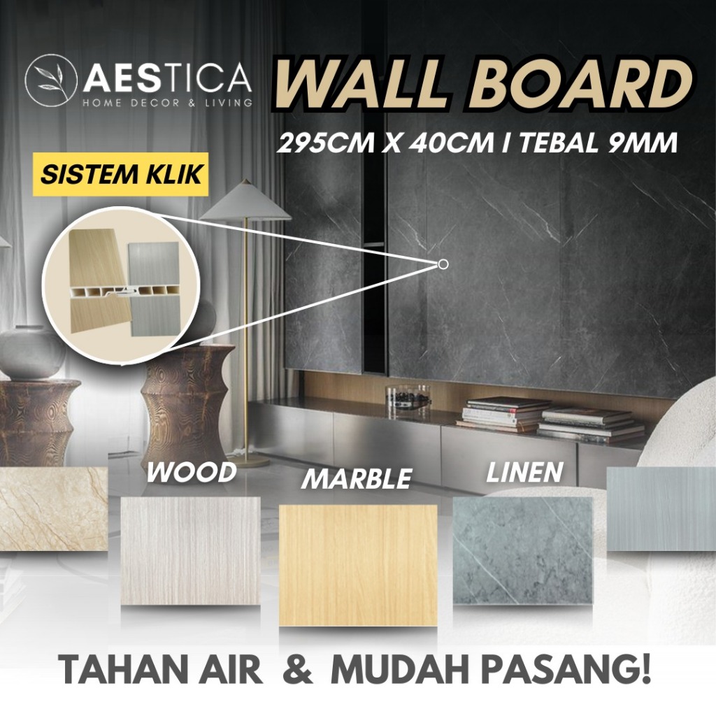 PVC Wall Board Papan Panel Dinding Kayu Marmer Granite 3M | Aestica