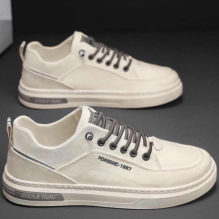 Highland Sepatu Pria Impor Putih Sepatu Casual Kanvas Slip on Pria Sneakers Cowok Olahraga Sepatu Fa