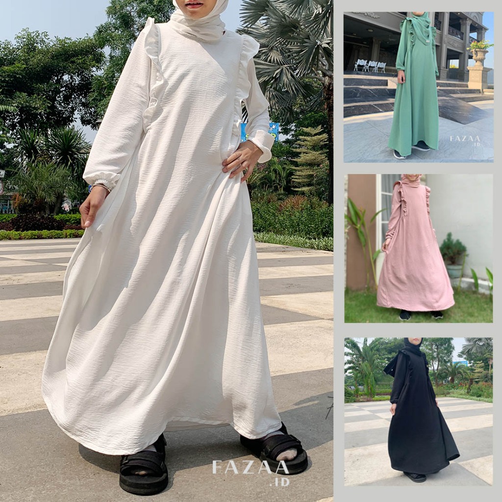 Khaira Dress Baju Muslim Anak Perempuan Remaja Wanita warna putih dan hitam