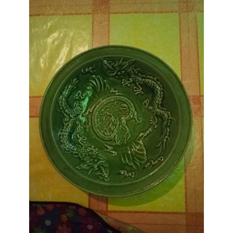 Piring Melawen asli dayak/motif Naga Timbul/piring kuno/piring antik
